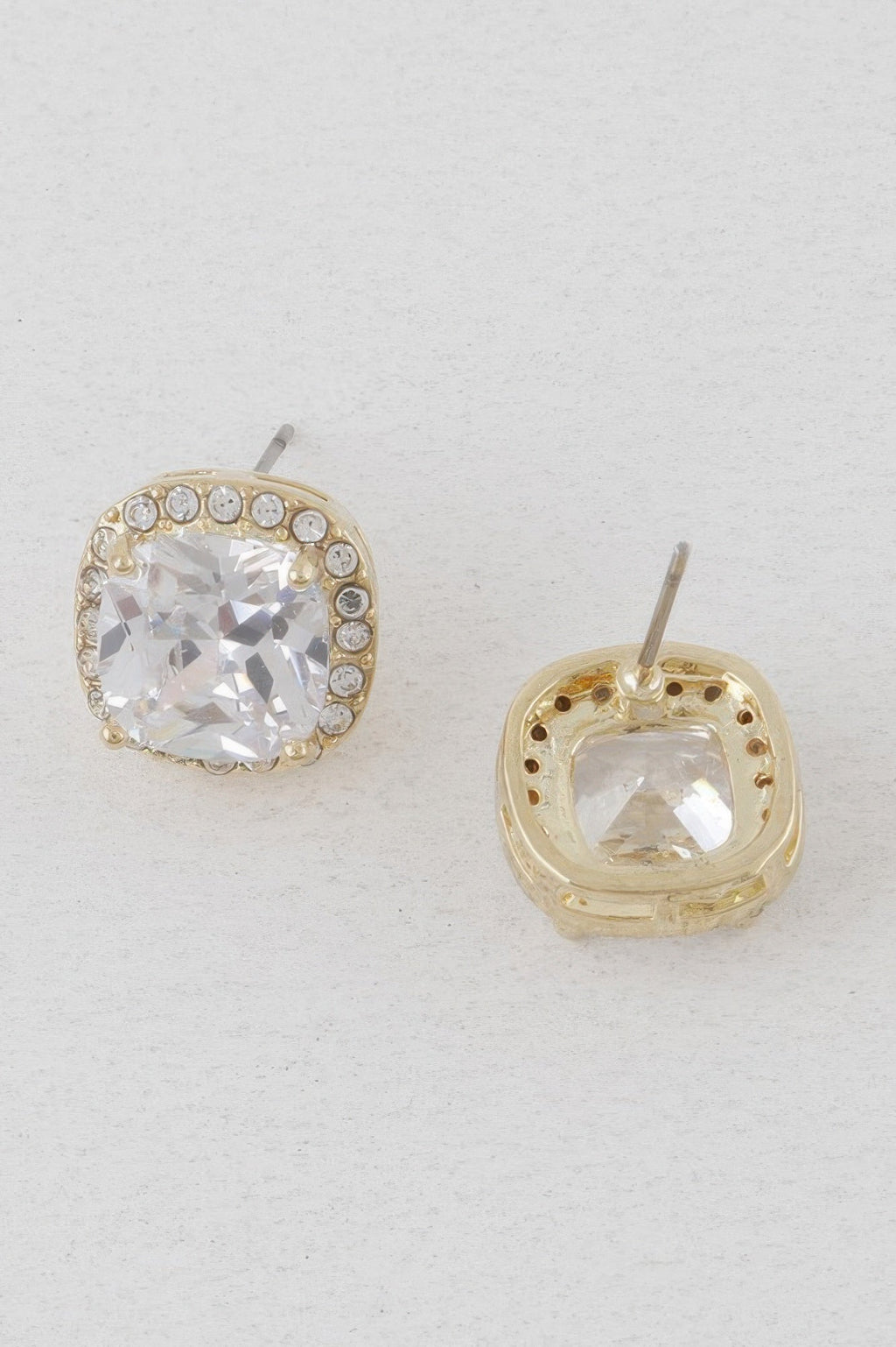 Rounded Square Rhinestone Earrings