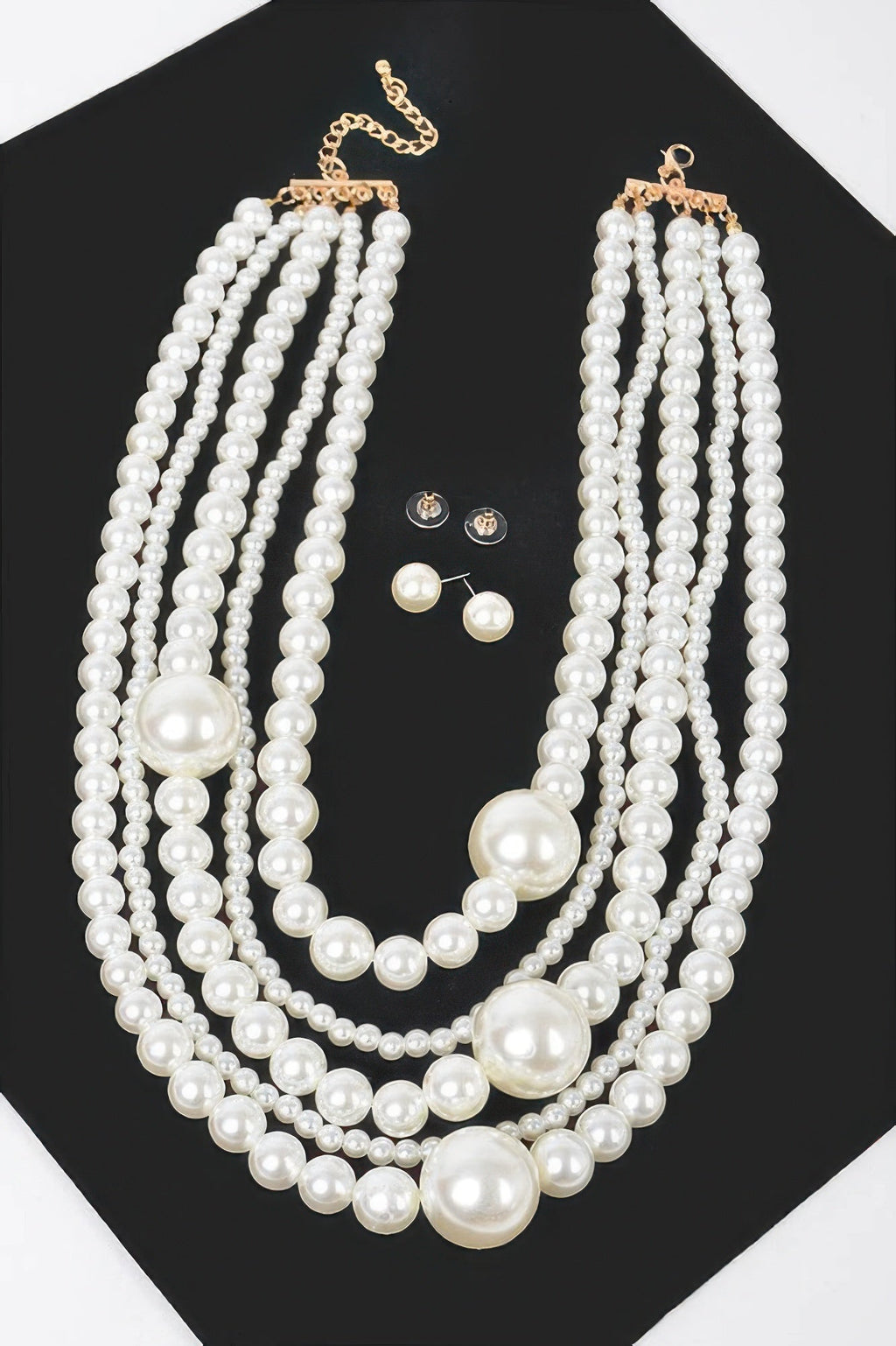 Multi Pearl Layered Necklace W/earring
