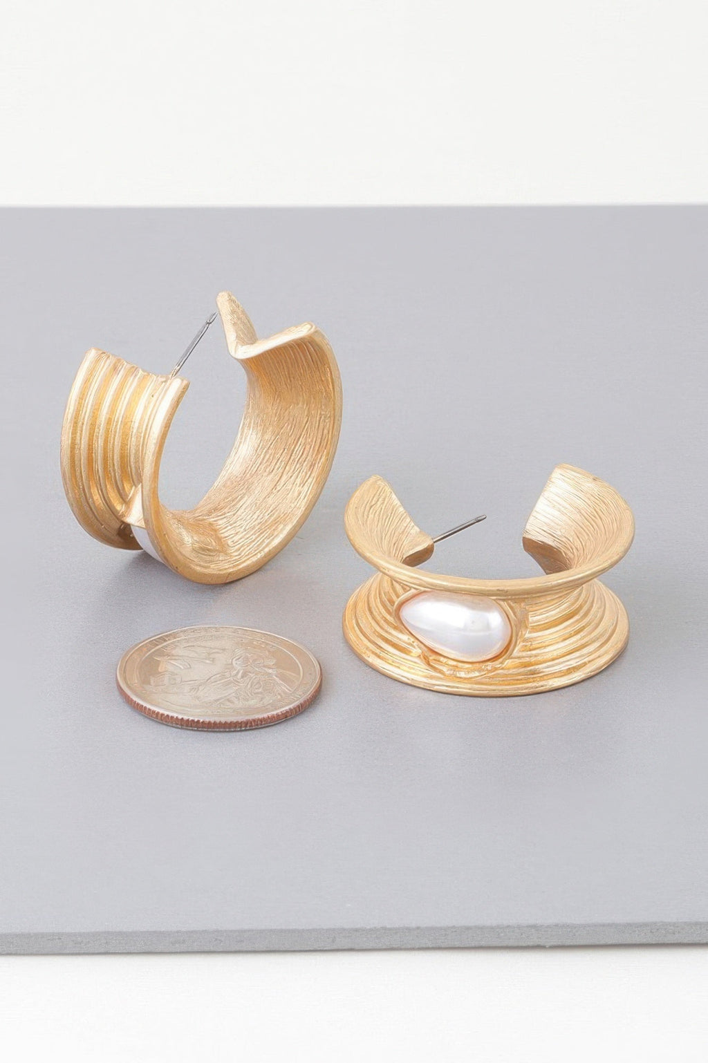 Flared Pearl Teardrop Hoop Earrings