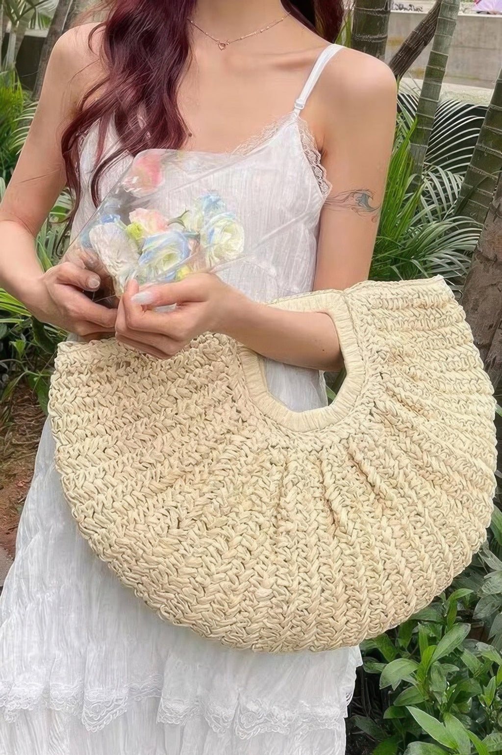 Faux Straw Handmade Handle Bag