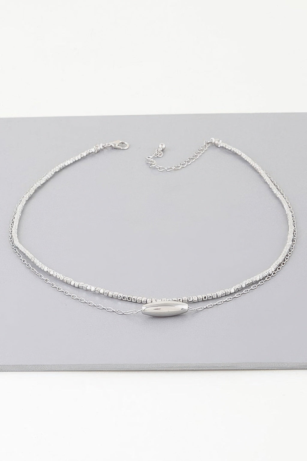 Double Cube Beaded Oval Chain Necklace