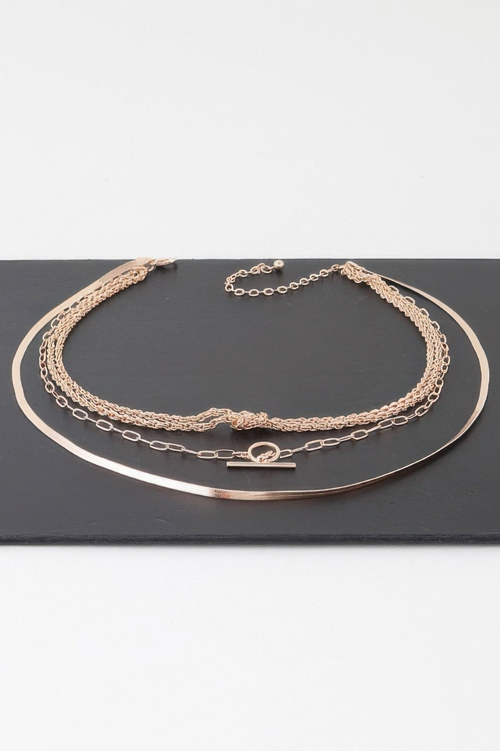 Multi Metallic Toggle Link Chain Tied Necklace