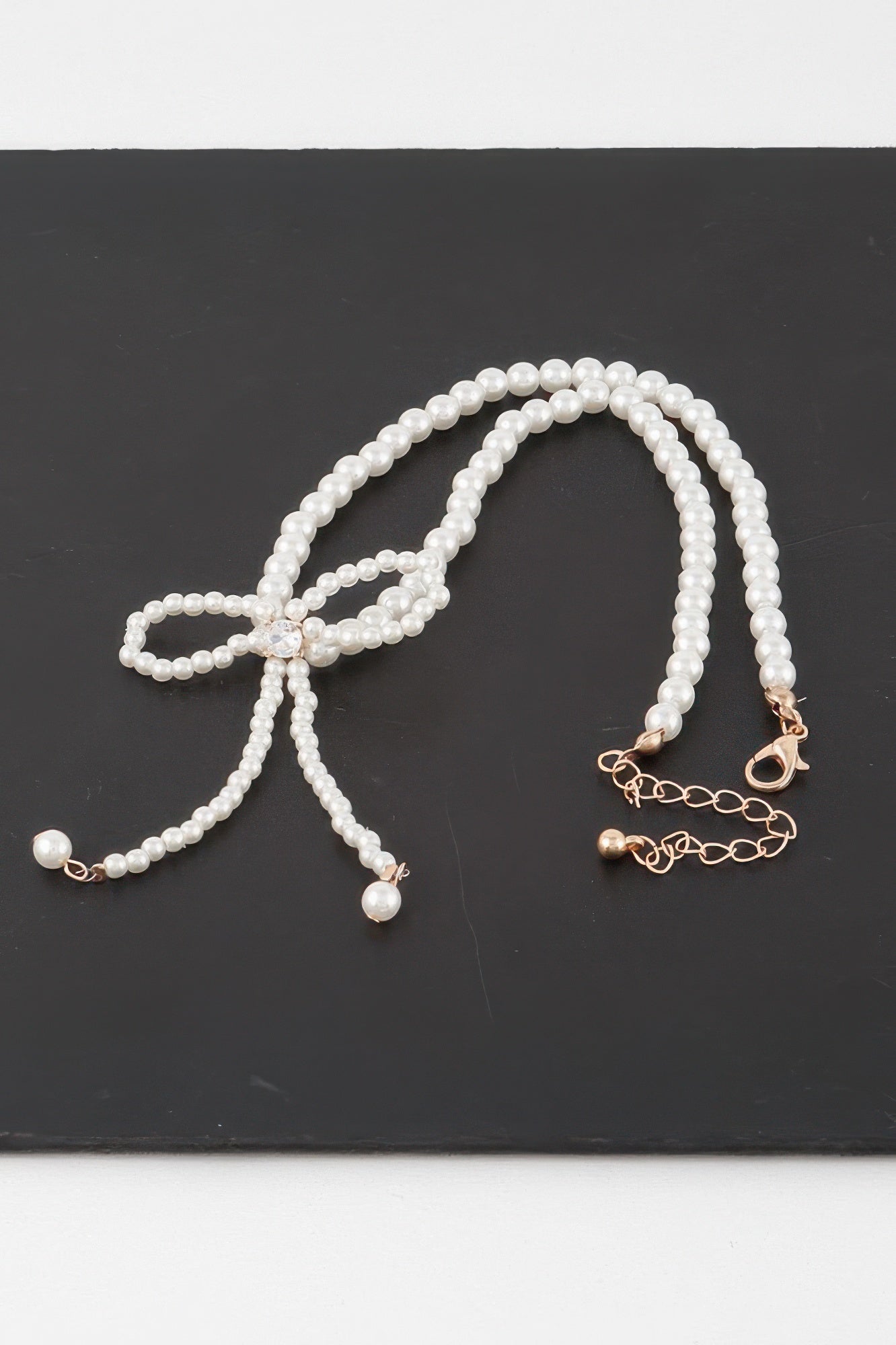 Pearled Ribbon Tie Necklace