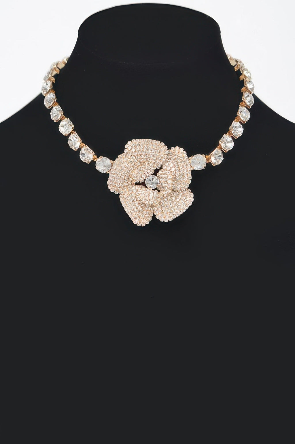 Rhinestone Faux Pearl Flower Choker