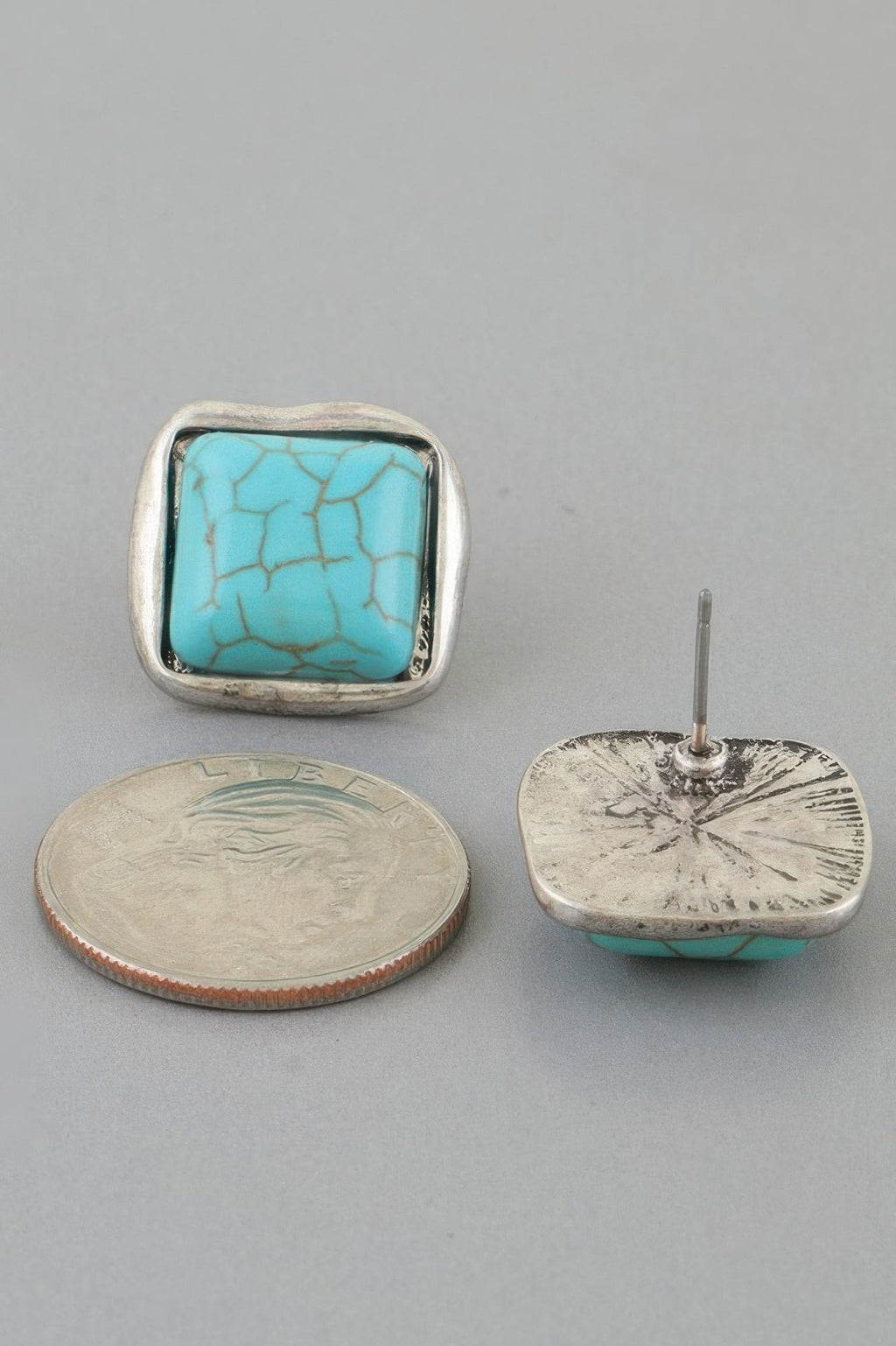 Antique Stone Cubic Stud Earrings