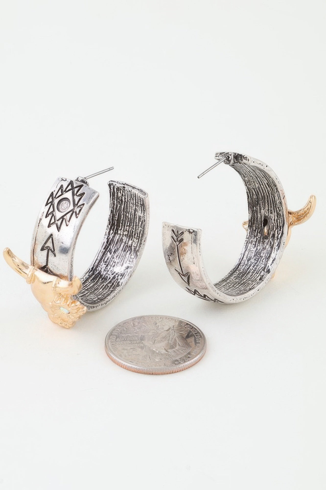 Native Flower Bull Hoop Earrings