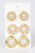 Faux Pearl Metal 3 Pcs Set Stud Earring