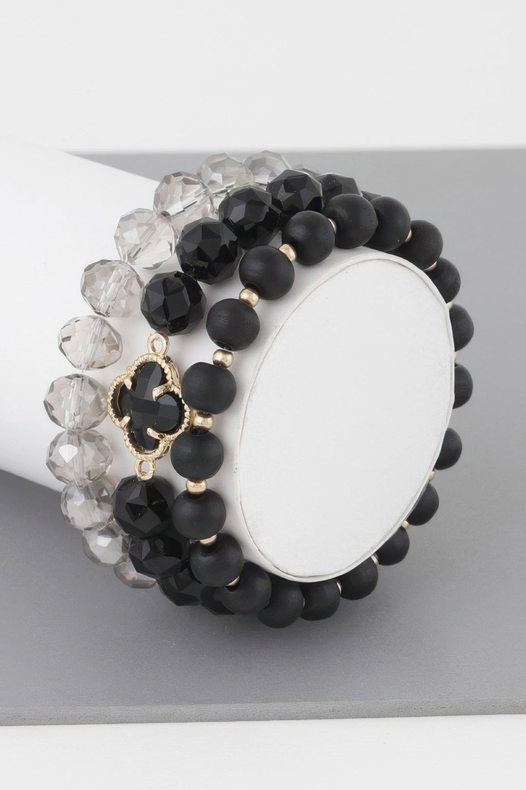 Triple Crystal Clover Bead Bracelet