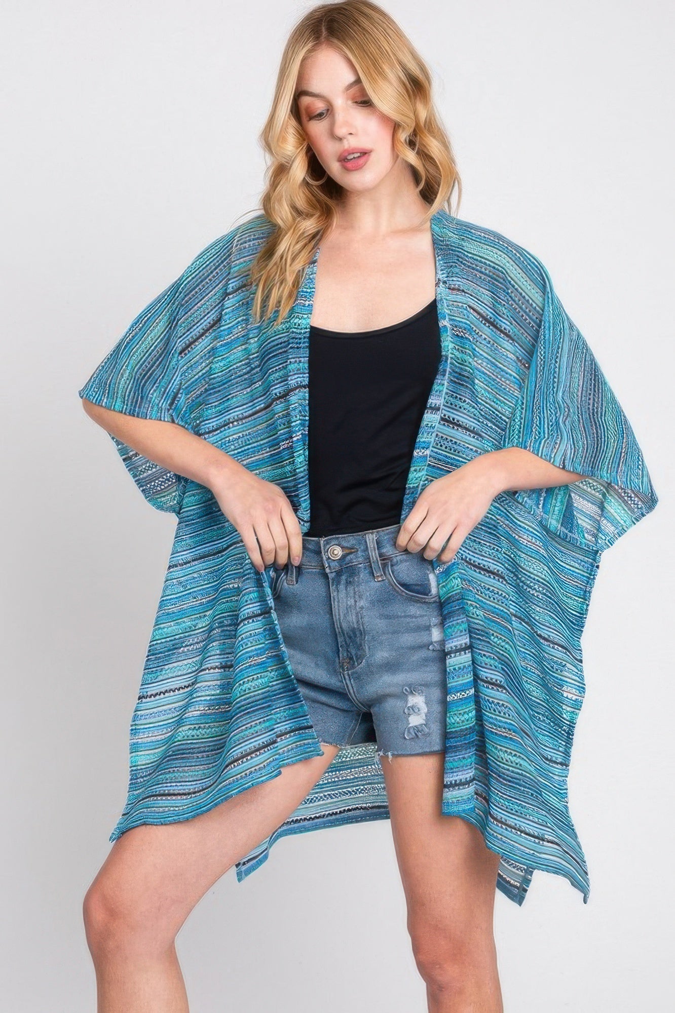 Multi Color Stripe Crochet Open Front Cover-up