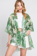 Ruffle Lined Tropical Leaves Print Open Frontcover