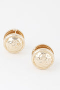 Gold Circle Pleated Button Clip On Earrings