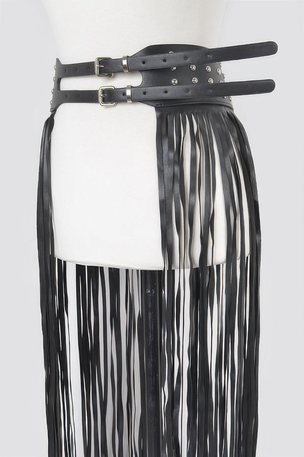 Faux Leather Metal Studded Fringe Belt