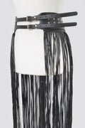 Faux Leather Metal Studded Fringe Belt