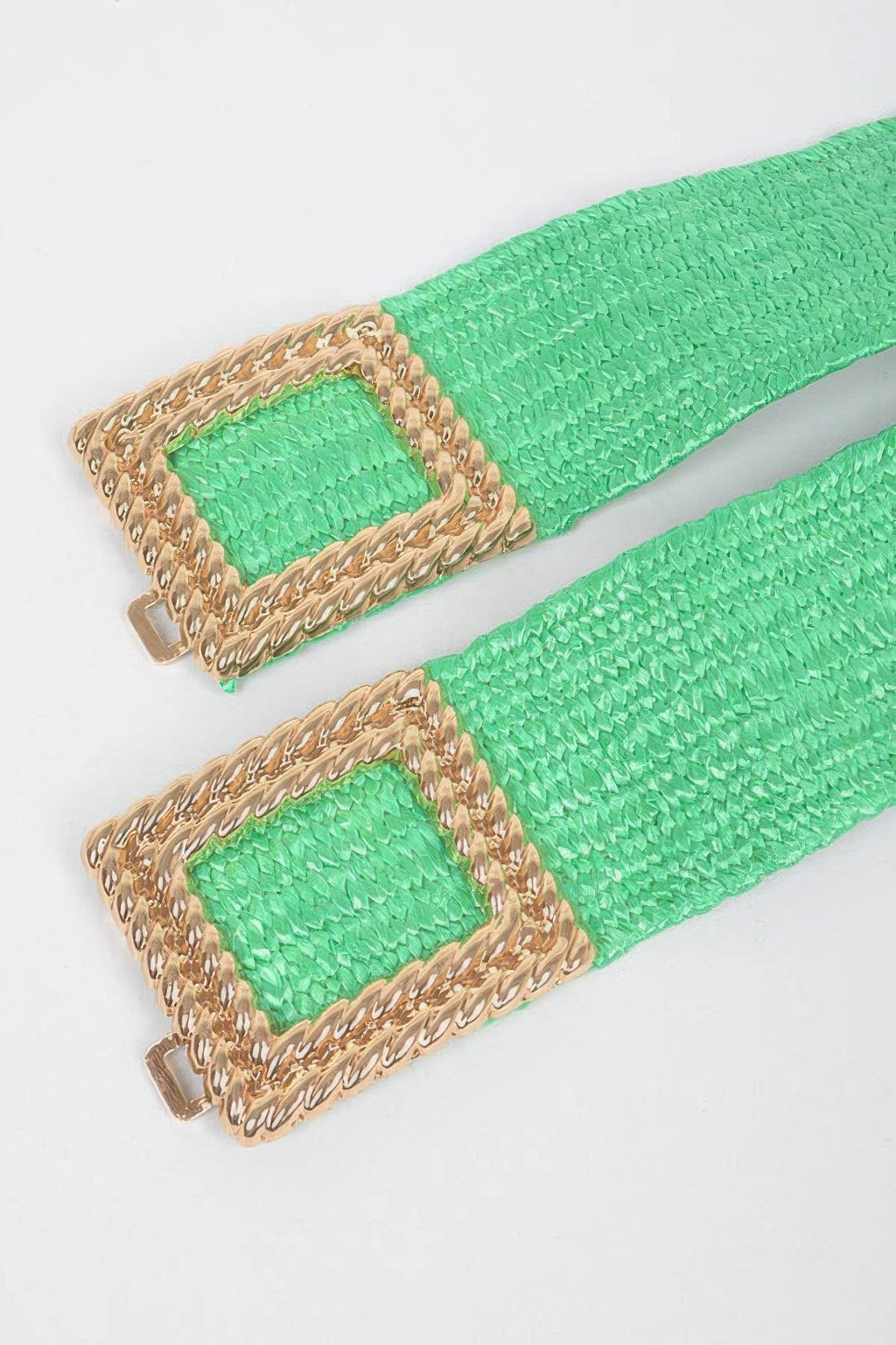 Big Metal Buckle Faux Straw Stretch Belt