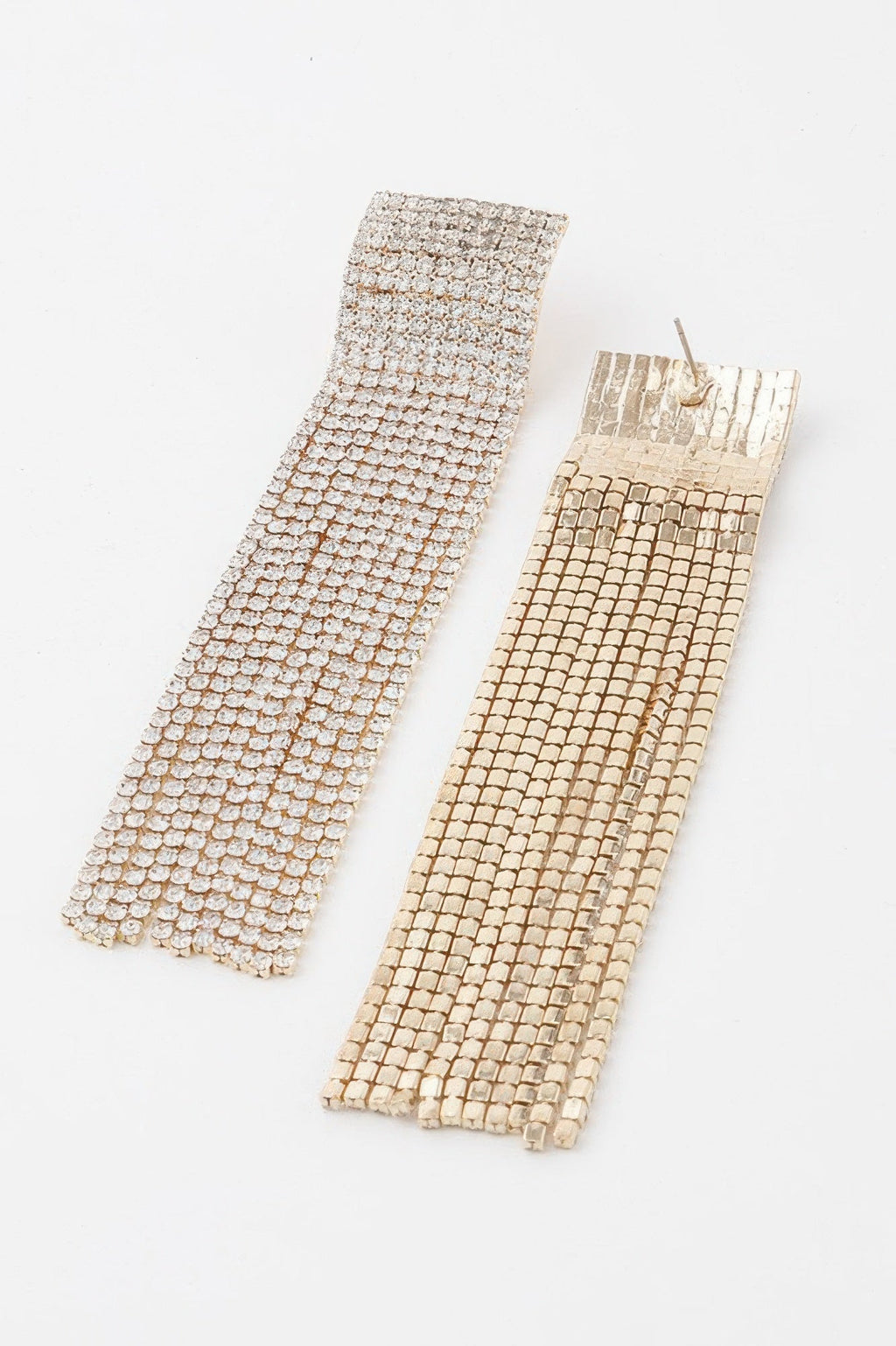 Wide Rhinestone Curtain Drop Earrings