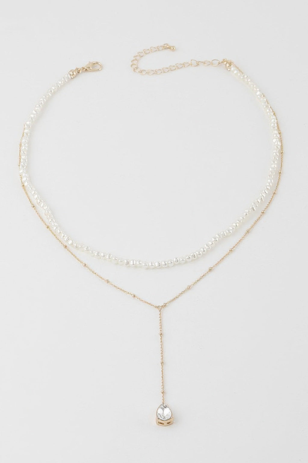 Double Pearl Teardrop Necklace