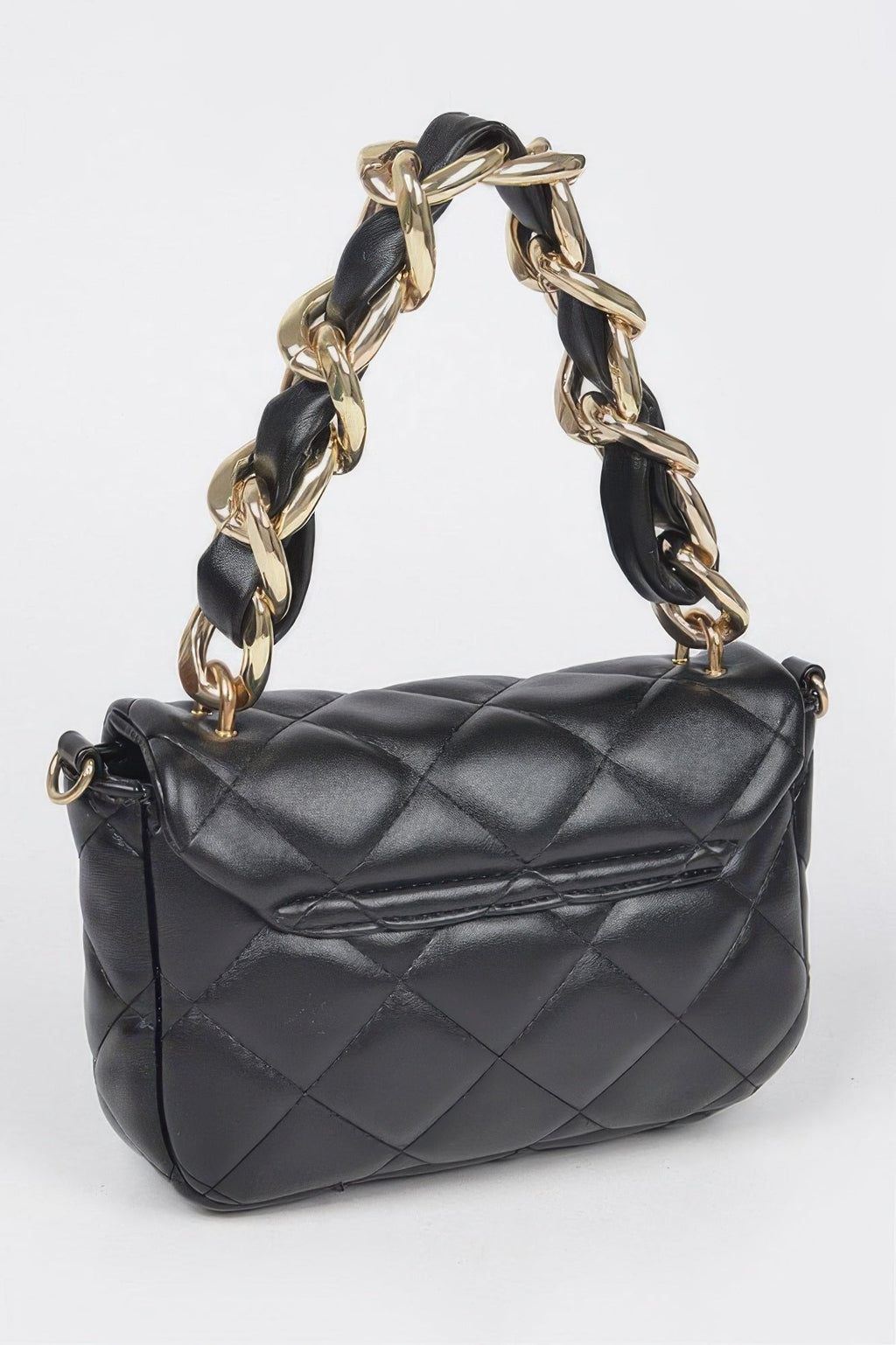 Quilted Faux Leather Chain Flap Bag