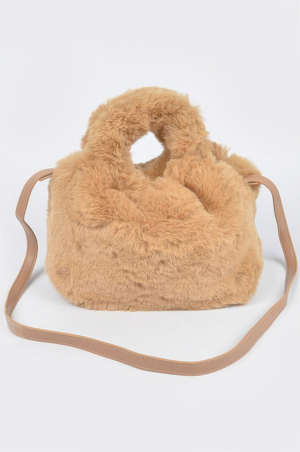 Faux Fur Round Handle Bucket Bag