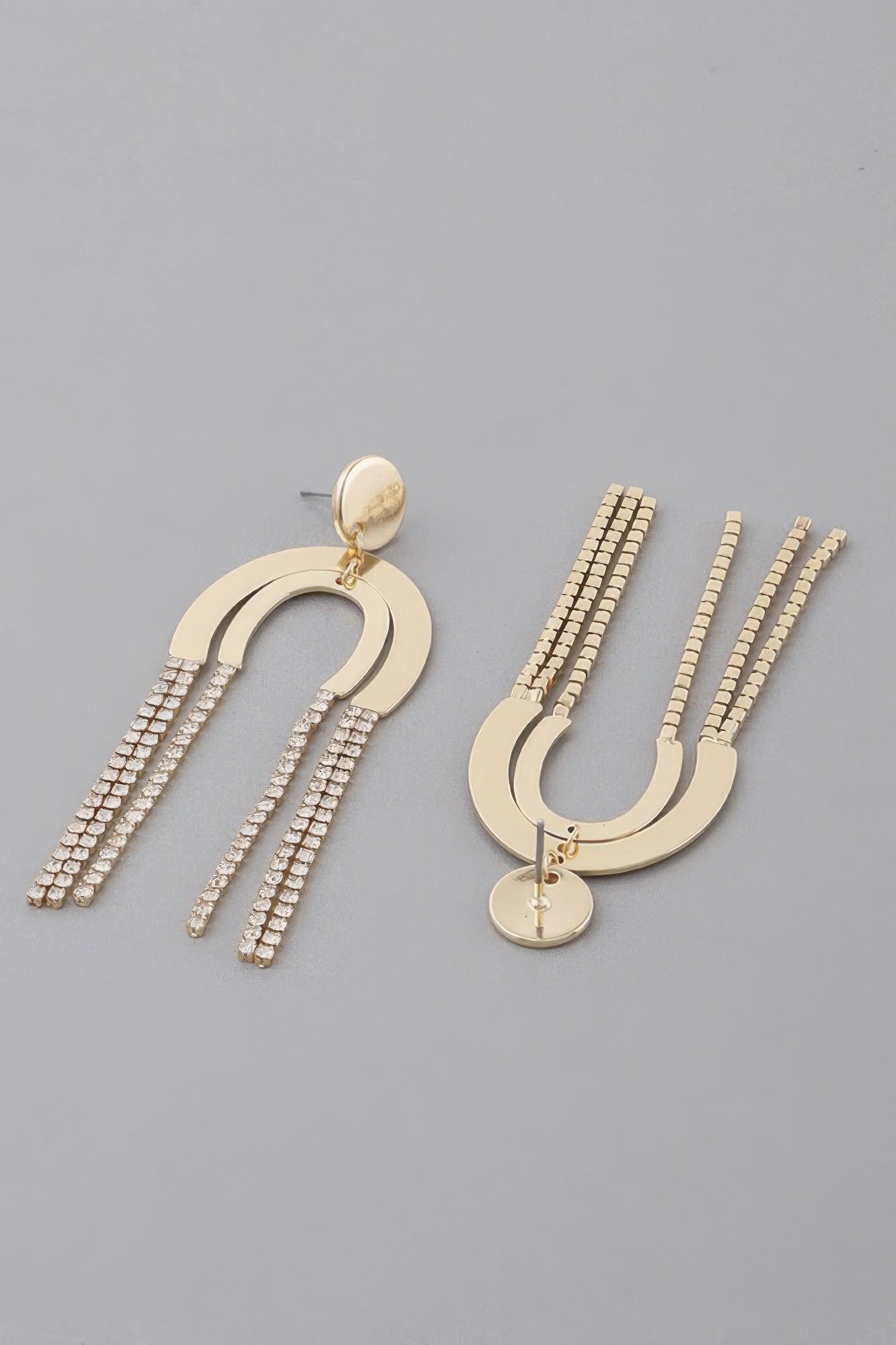 Double Rhinestone Arch Drop Earrings