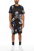 Cotton Print Chome Cross Thirt Short Set