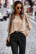 Crew Neck Solid Leg Of Mutton Sleeve Shirt