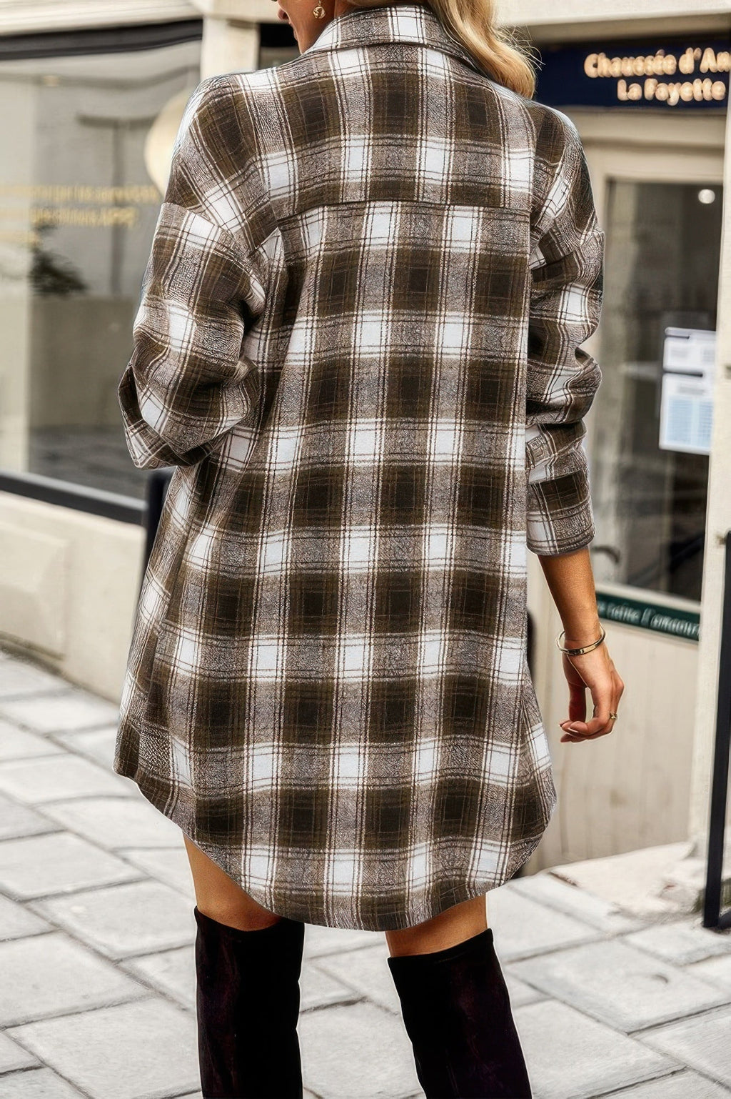 Plaid Single Pocket Button Down Loose Outerwear