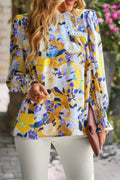 Floral Contrast Lace Trim Split Top