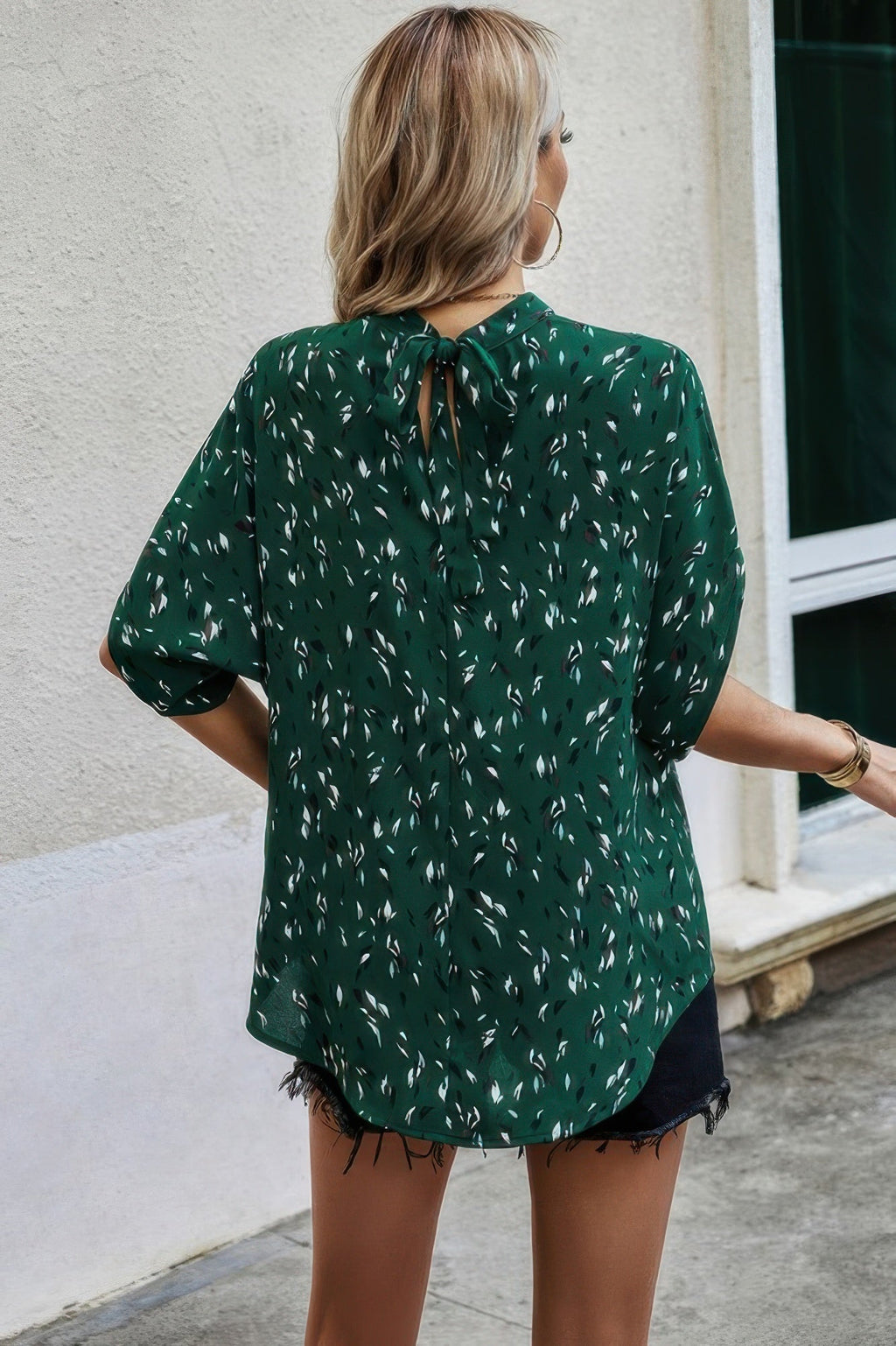 Leopard Print Open Back Knot Drop Shoulder Top