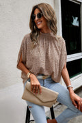 Mock Neck Batwing Sleeve Solid Loose Blouse