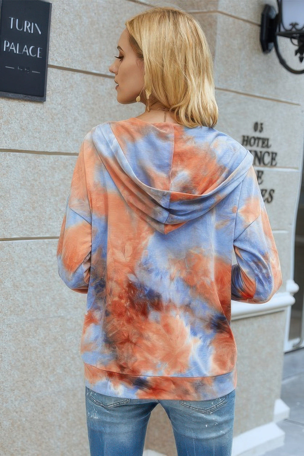Tie Dye Full Zip Drawstring Hoodie