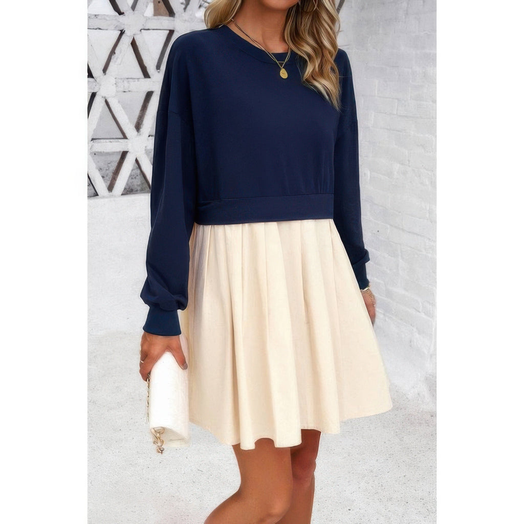 Solid Drop Shoulder Ruched Fit Patchwork Dress