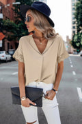Solid Lace Trim Sleeve V Neck Fit Blouse