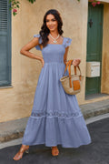 Solid Sleeveless Lace Patchwork Textured Dress