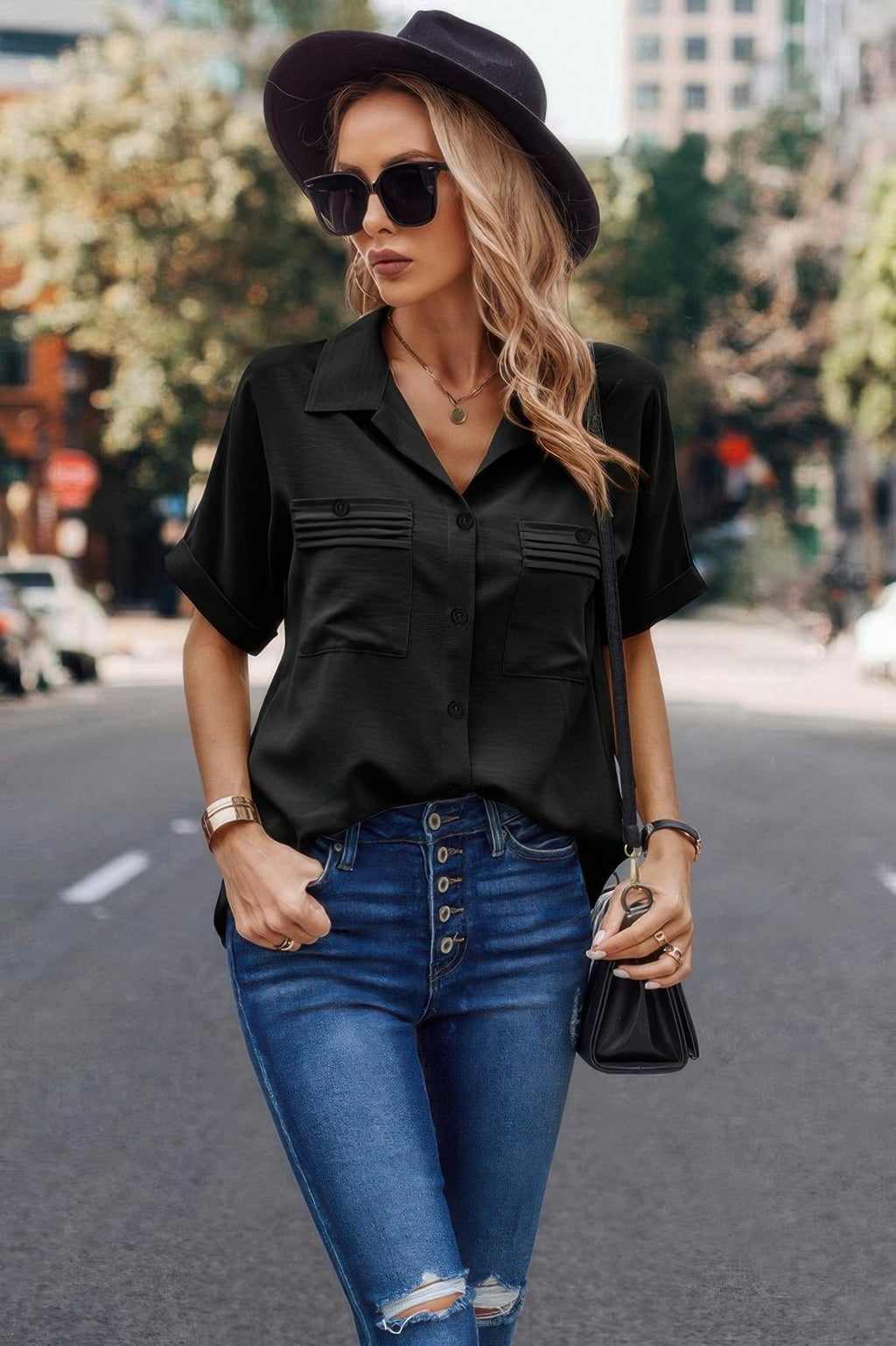 Button Up Open Front Solid Shirt