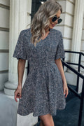 V Neck Leopard Print Ruffled Mini Dress
