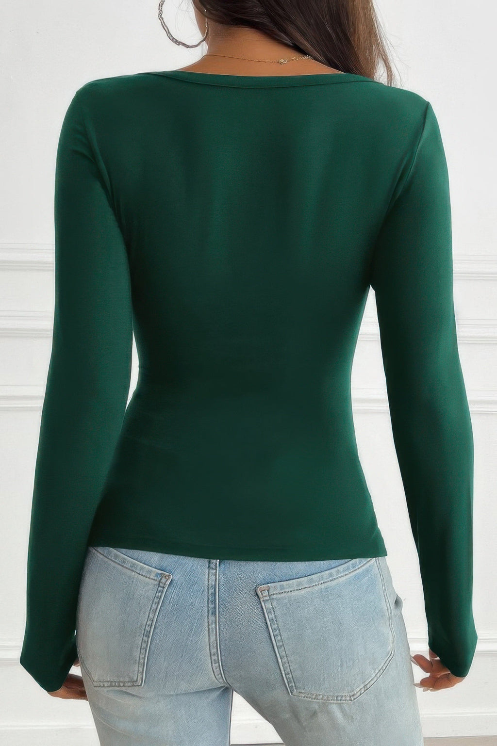 Solid Slim Fit V Neck Long Sleeve T Shirt