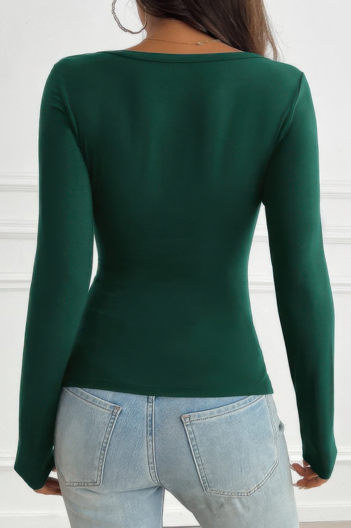 Solid Slim Fit V Neck Long Sleeve T Shirt