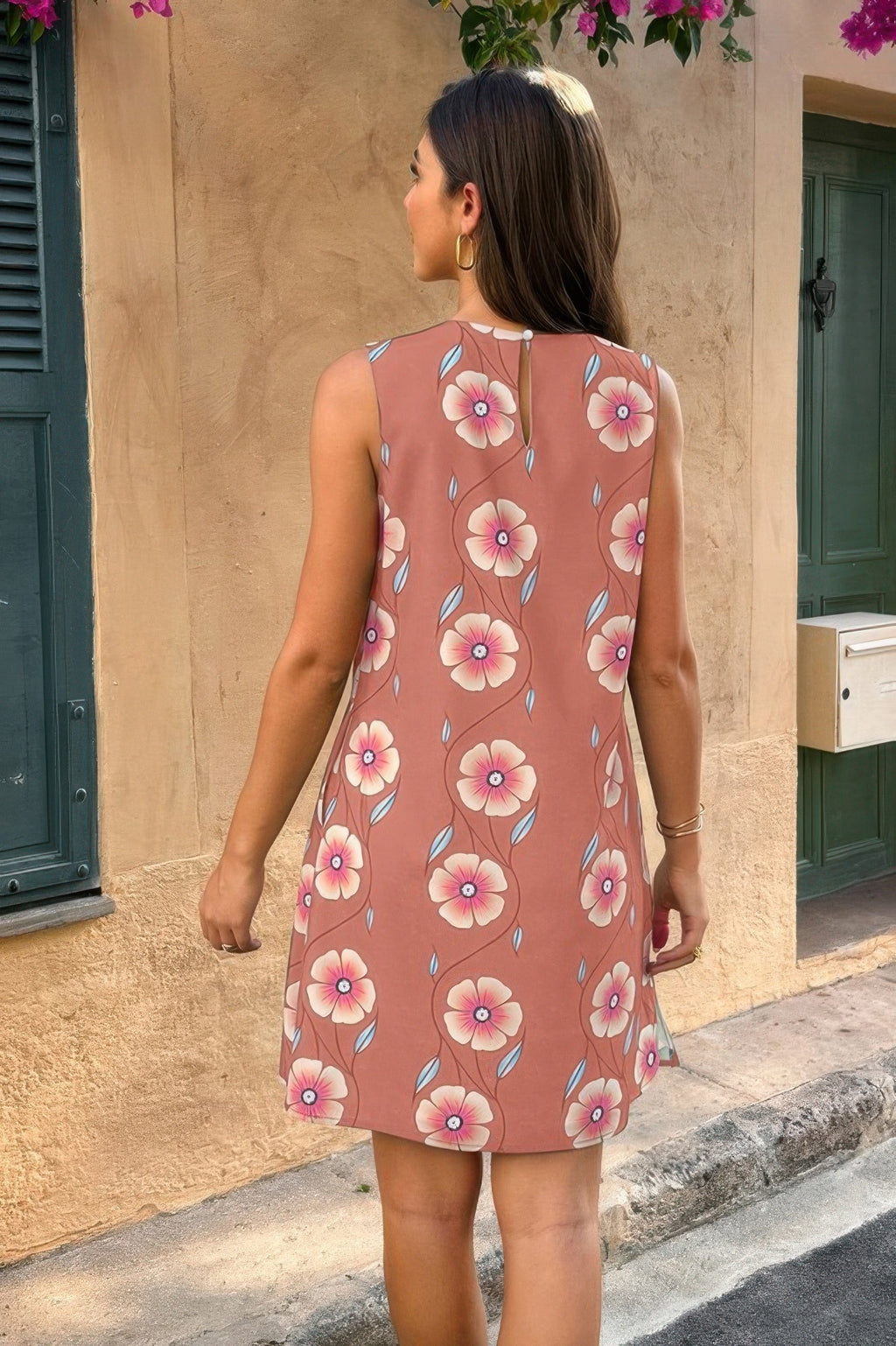 Round Neck Floral Print Sleeveless Loose Dress