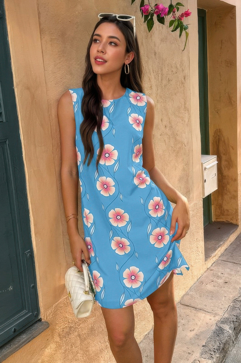 Round Neck Floral Print Sleeveless Loose Dress