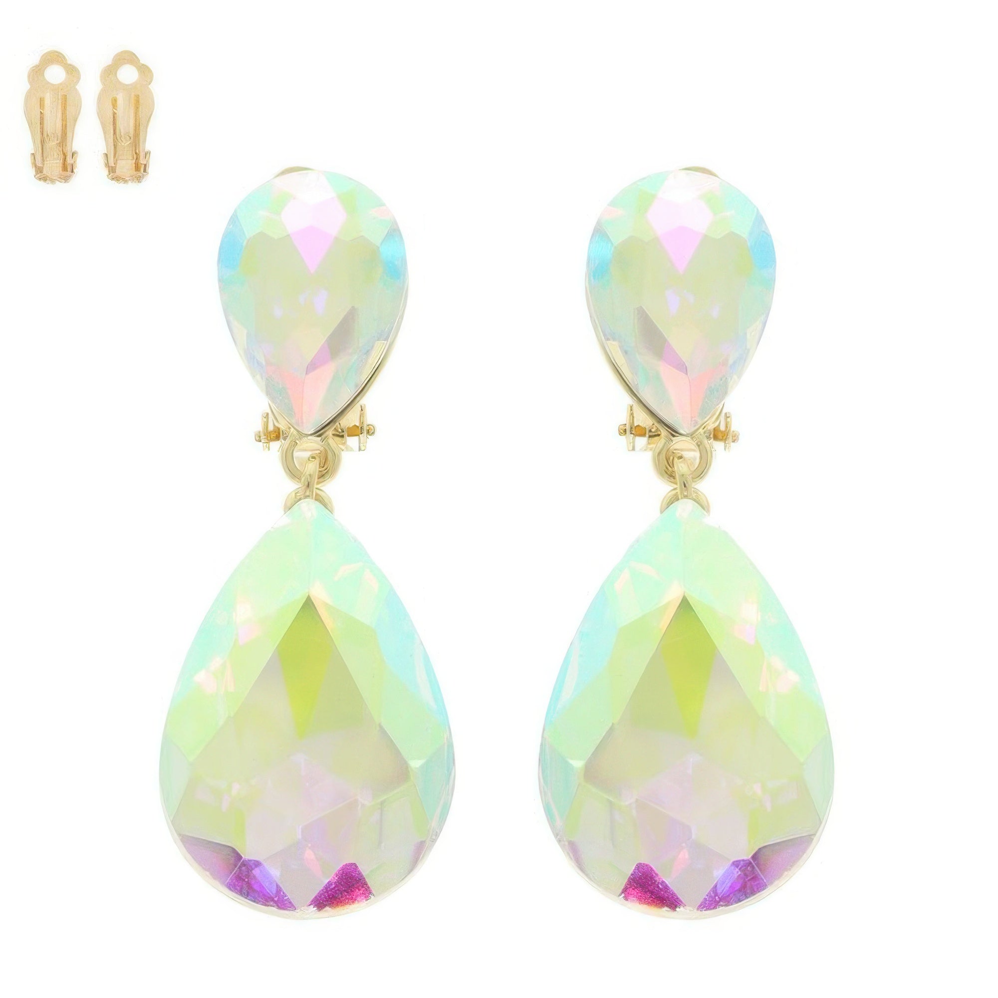 Teardrop-cut Crystal Clip On Earrings