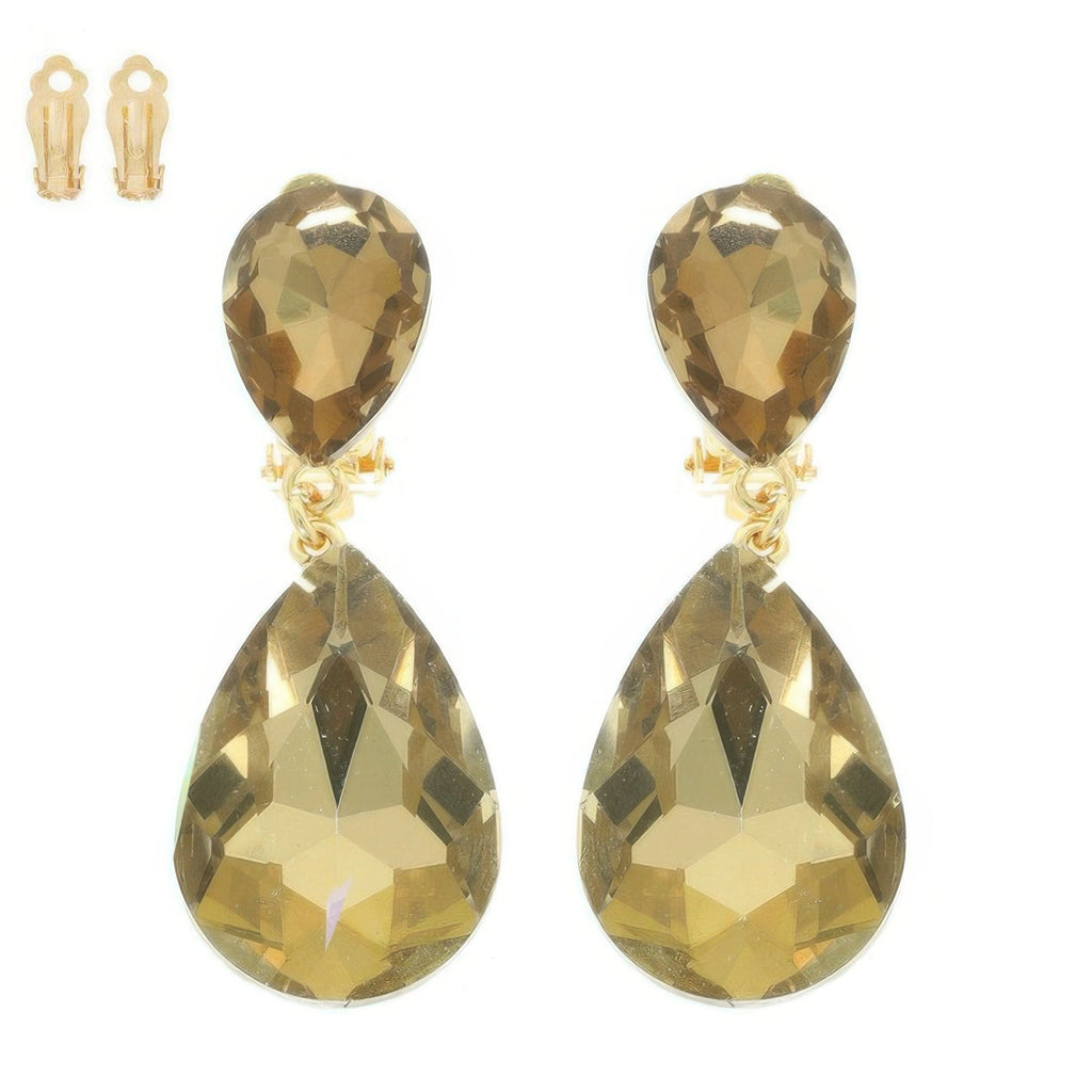 Teardrop-cut Crystal Clip On Earrings