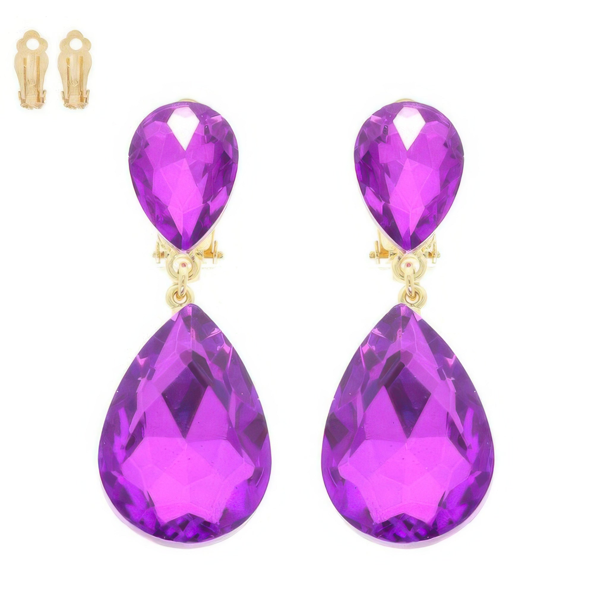 Teardrop-cut Crystal Clip On Earrings