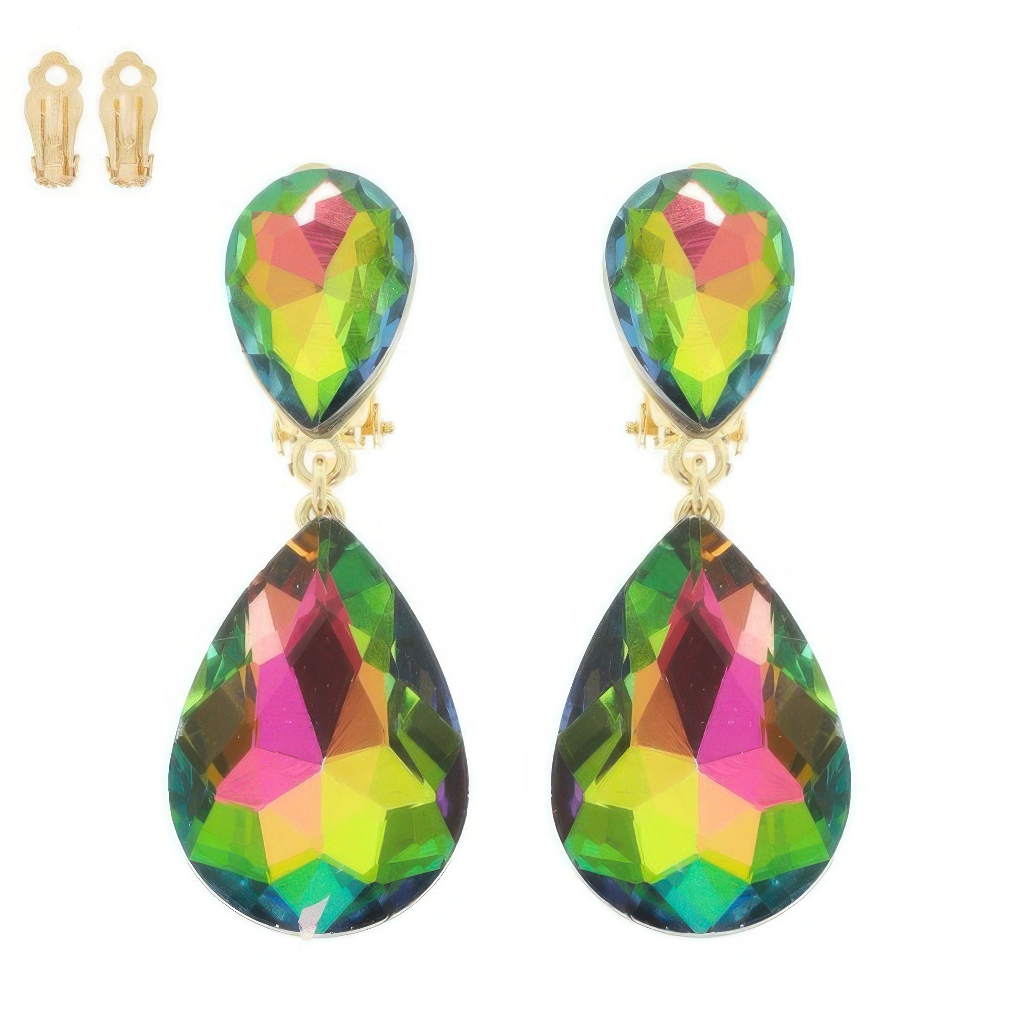 Teardrop-cut Crystal Clip On Earrings