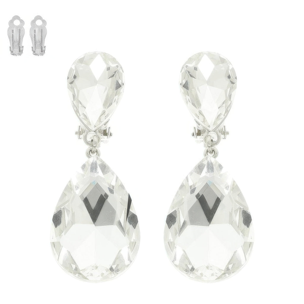 Teardrop-cut Crystal Clip On Earrings