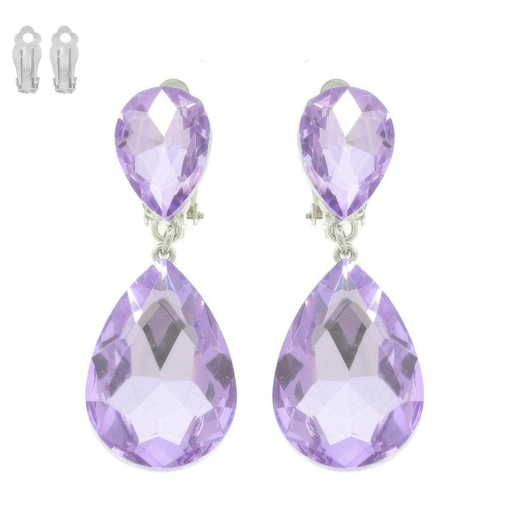 Teardrop-cut Crystal Clip On Earrings