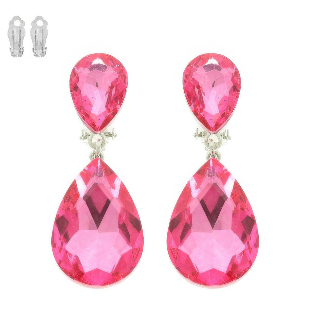 Teardrop-cut Crystal Clip On Earrings