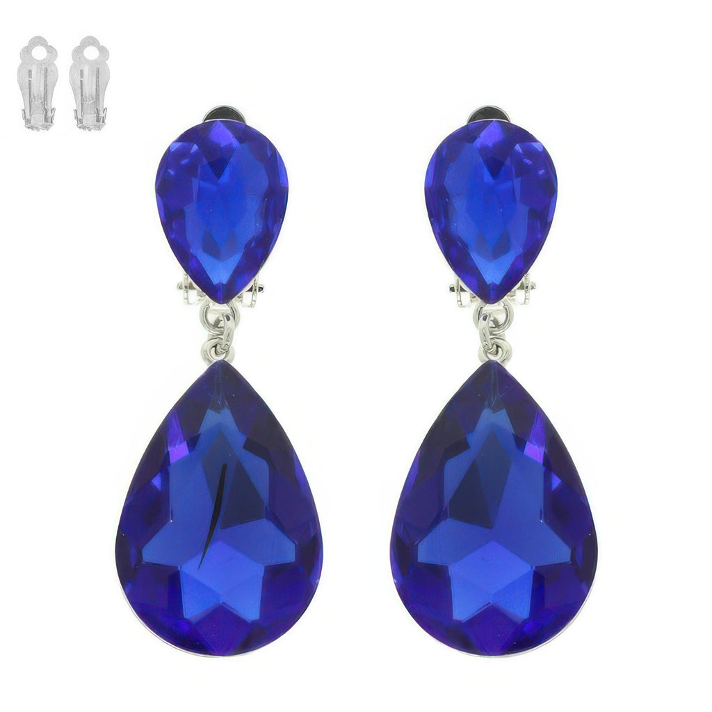 Teardrop-cut Crystal Clip On Earrings