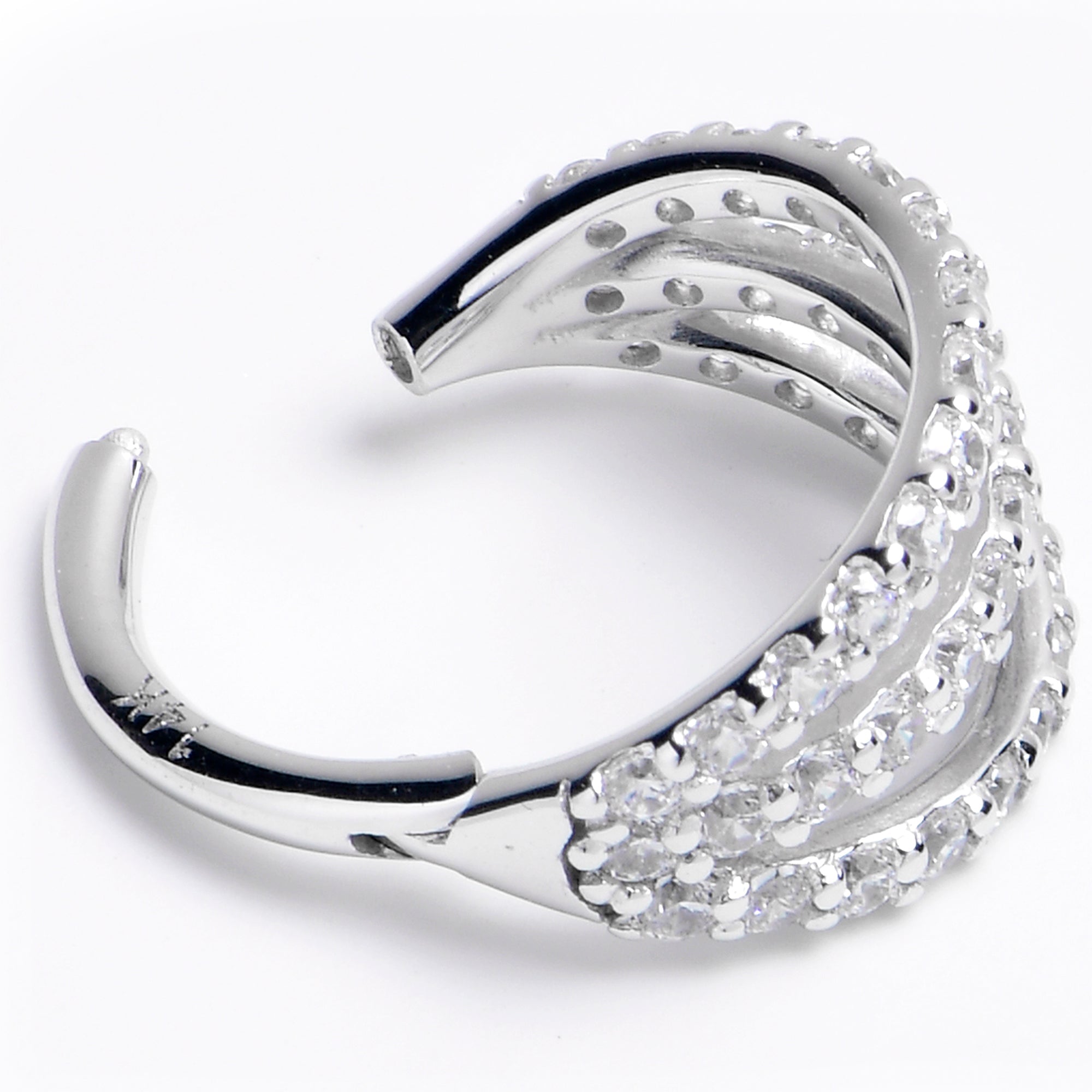 16G 5/16 Solid 14K White Gold Clear CZ Gem Row Hinged Segment Ring
