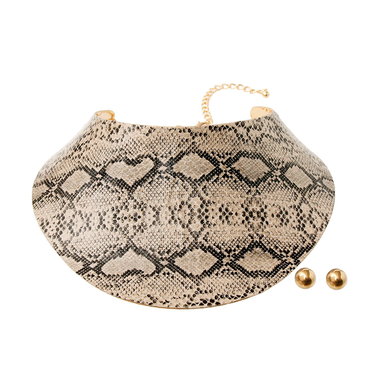 Statement Collar Choker Set with Ivory Snake Print, Trendy Fashion Jewelry