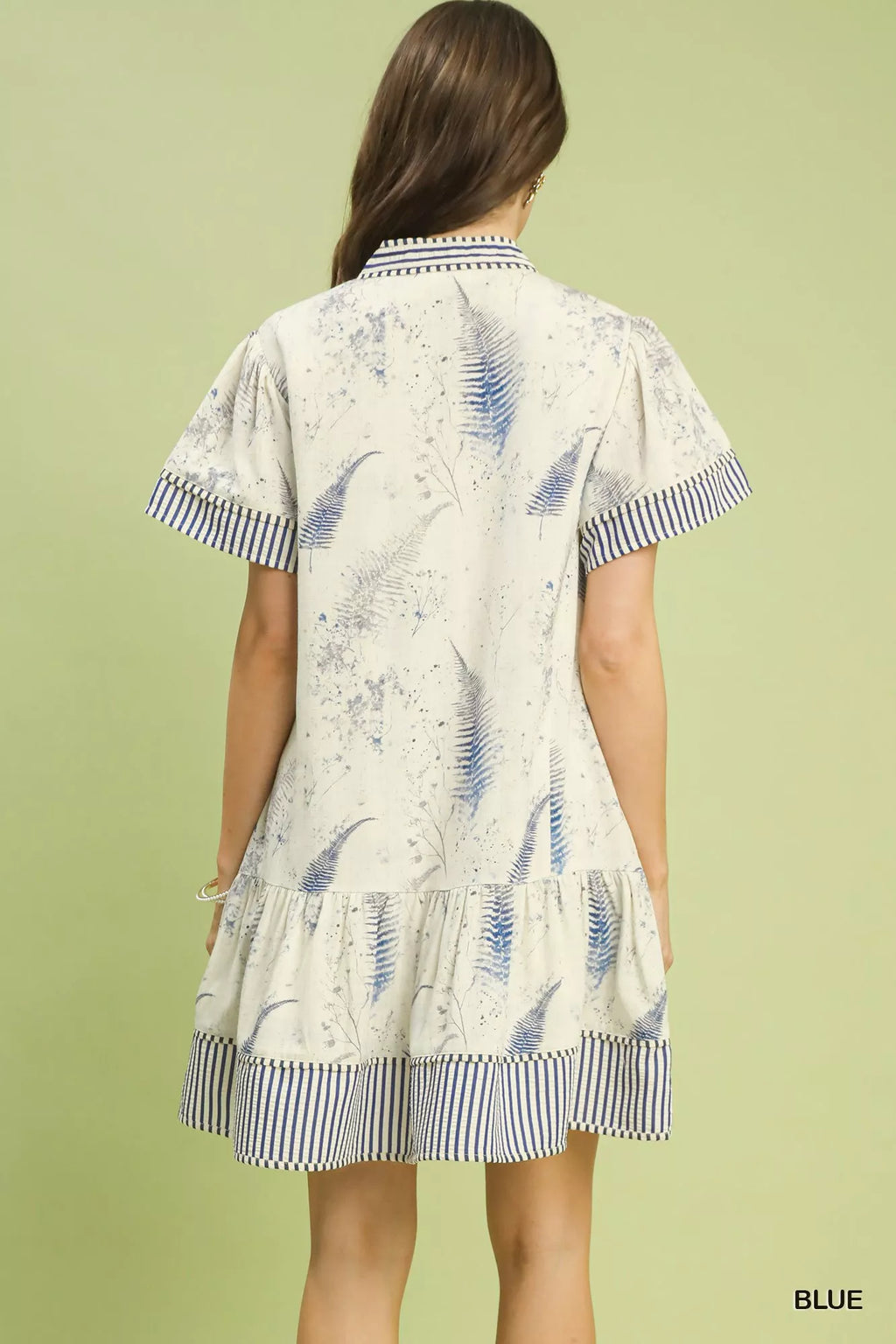 Linen Printed Button-Front Tiered Mini Dress